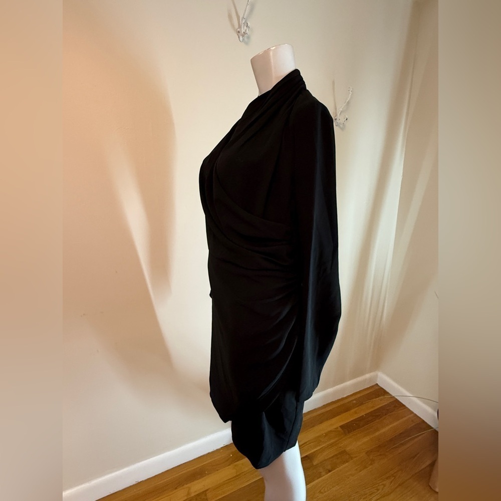 H & M Draped Wrap Dress Black Medium Faux Wrap V Neck EUC - Picture 7 of 7
